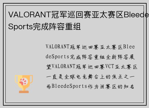 VALORANT冠军巡回赛亚太赛区BleedeSports完成阵容重组