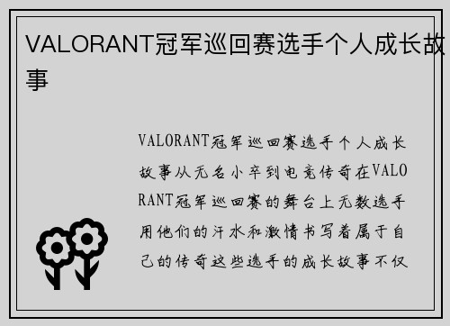 VALORANT冠军巡回赛选手个人成长故事