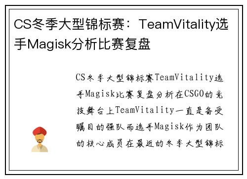 CS冬季大型锦标赛：TeamVitality选手Magisk分析比赛复盘